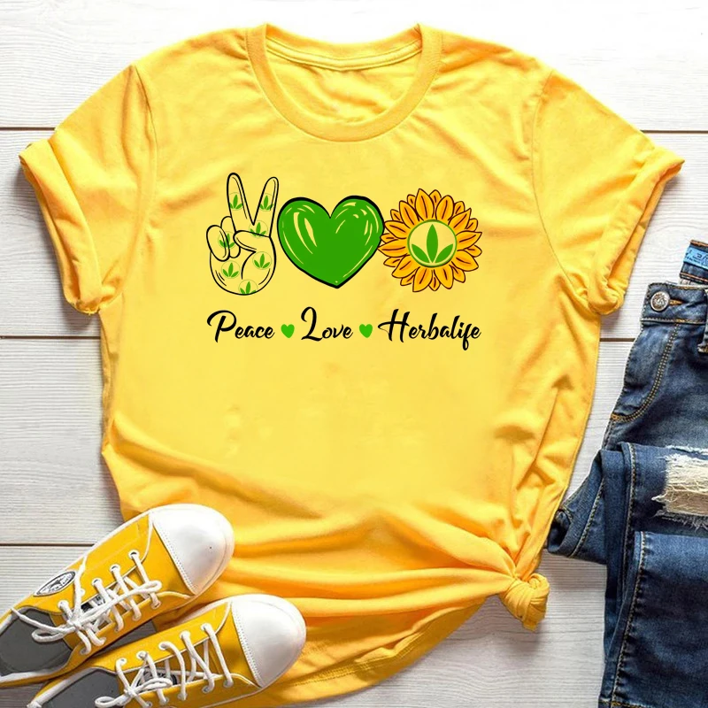 Футболка Peace Love Herbalife милая футболка с рисунком подсолнуха Женская облегающая 24