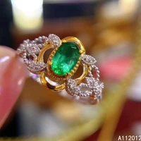 kjjeaxcmy fine jewelry s925 sterling silver inlaid natural emerald girl noble adjustable ring support test chinese style