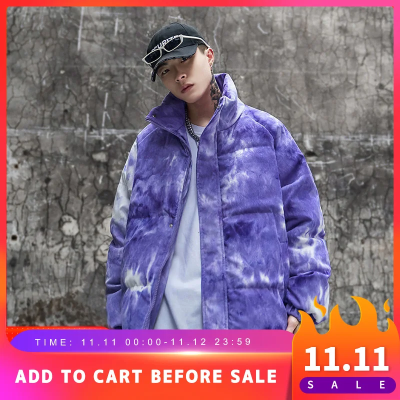 

Hybskr Corduroy Tie Dyed Cotton Padded Jacket Men Harajuku Fashion Brand Male Parkas Stand Collar Winter Thicken Zippers Coats