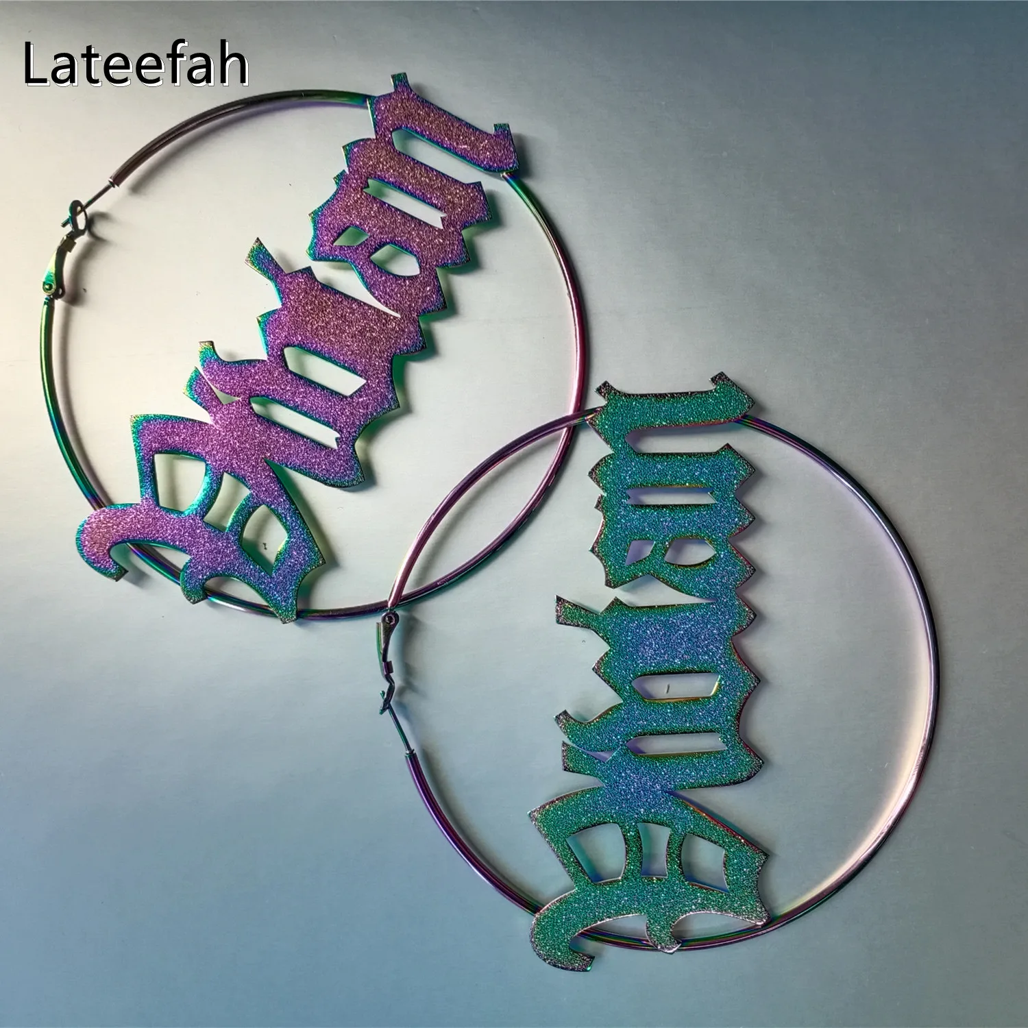 Lateefah New Raibow Custom Name Personalized Colorful Round Earrings Hoop For Women  Earrings Personality Jewelry for Women