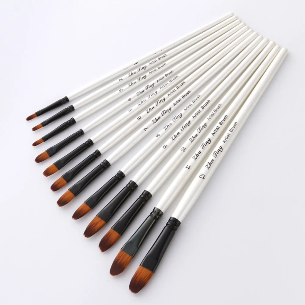 

12 Pcs Professional Paint Brush Round Pointed Tip Nylon Hair Artist Brush for Acrylic Watercolor Oil Painting (White)