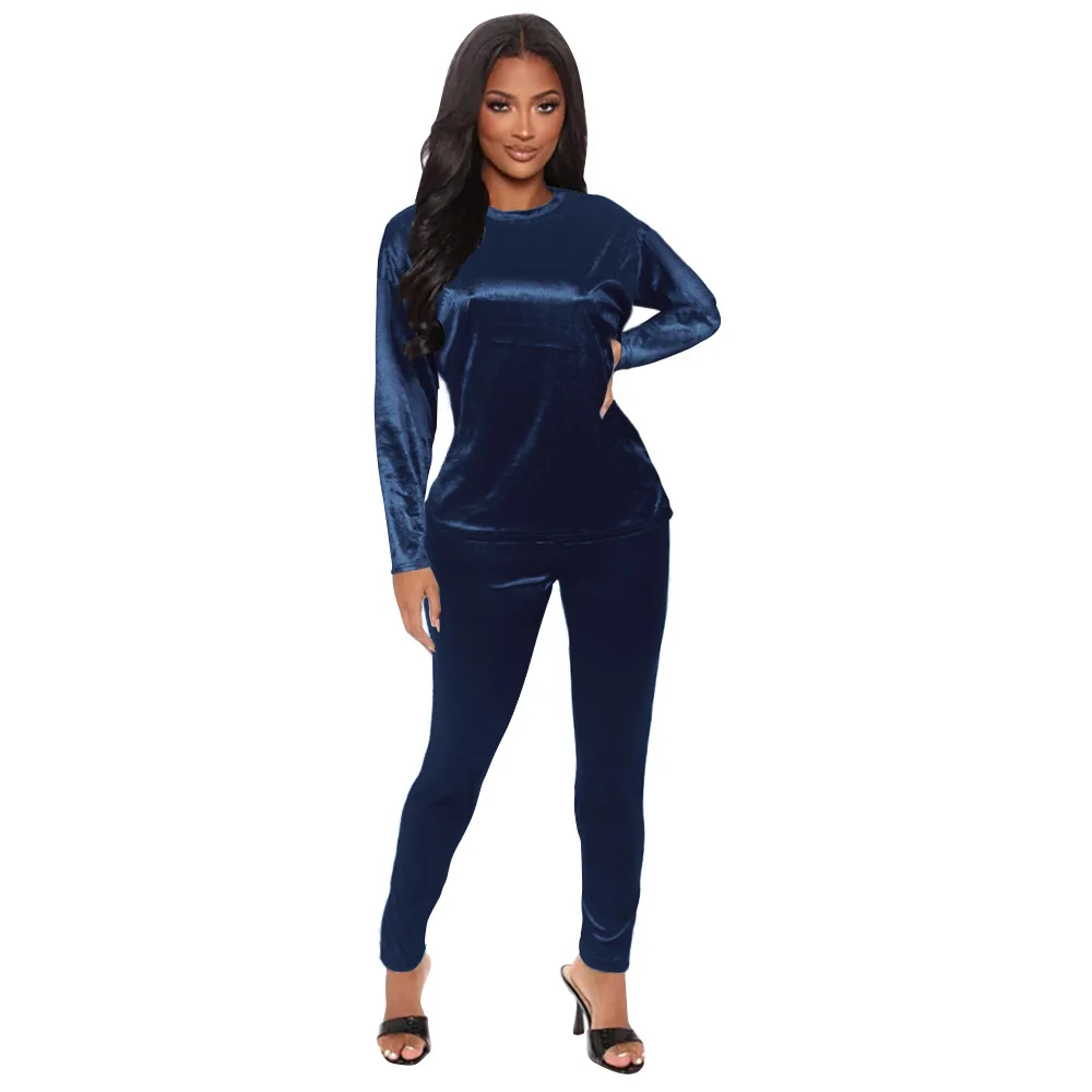 

2020 Winter Lady's O-neck Comfortable Home Wear Outfits High Waist Casual Pants + O-neck Long Sleeve Sweatpants Two Piece Sets