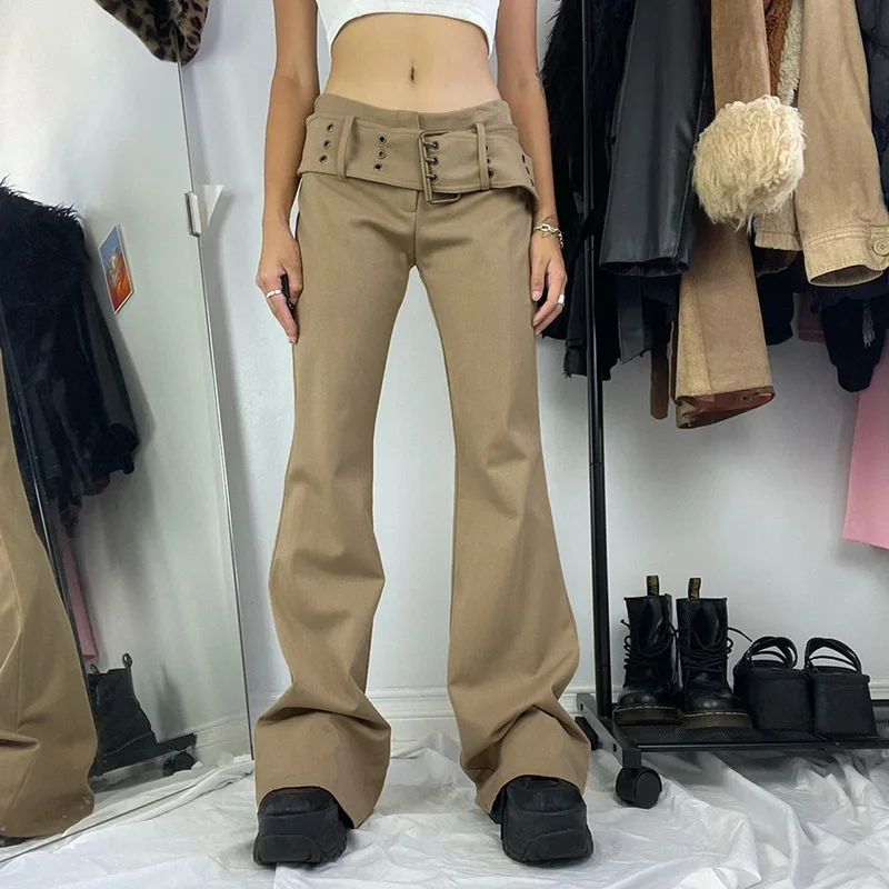 

Big Belt Woven Y2K Baggy Joggers Women Vintage Wide Leg Pants Khaki High Waist E Girl 90s Aesthetic Trousers Female Sweatpants