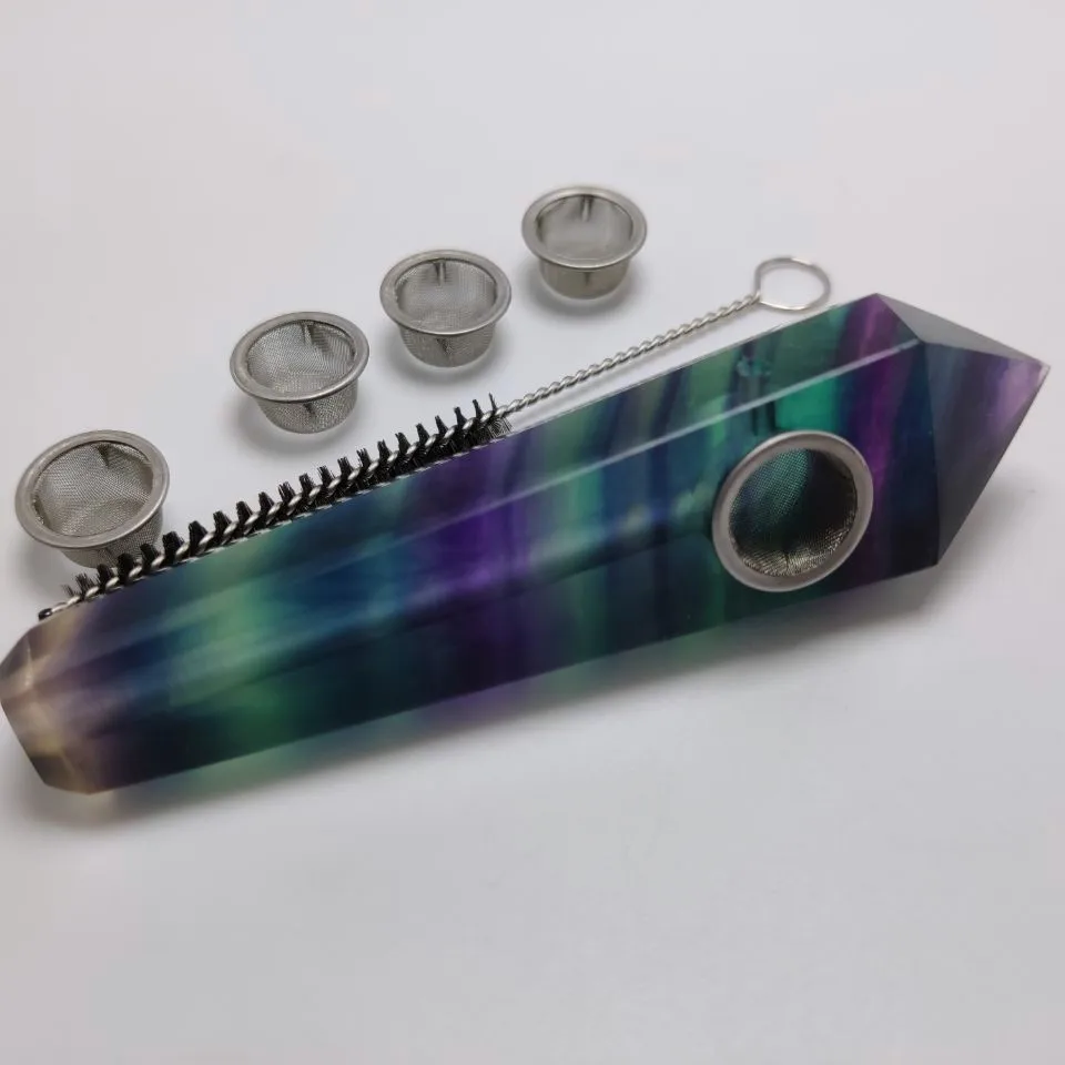 

Natual Rainbow Fluorite Crystal Tube with 5pcs Screen Filters and 1 Brush