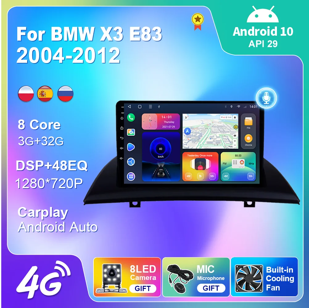 

Autoradio Car Radio For BMW X3 E83 2004-2012 GPS Navigation Android 10 8 Core Multimidia Stereo Player Carplay DSP No 2din 2 Din
