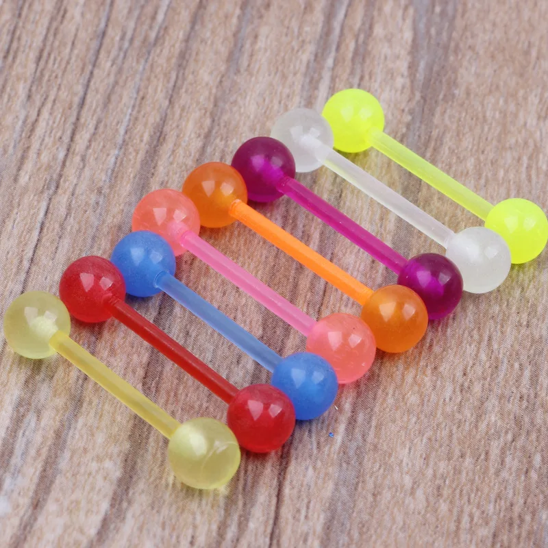 

1PC Luminous Plastic Ball Barbell Tongue Rings Bars Piercing Cosmetic Piercing Ring New Hot Sales