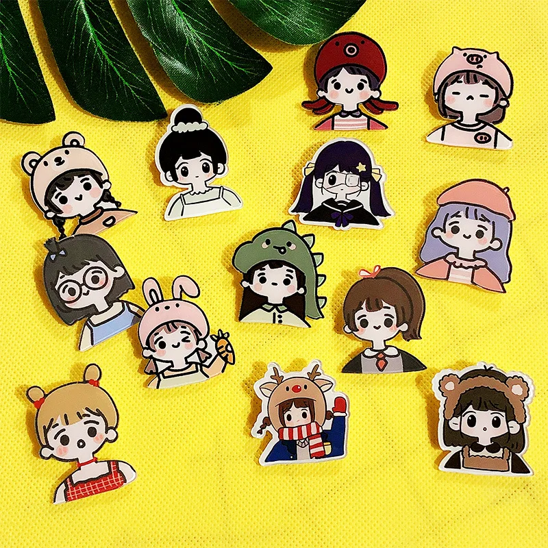 

Fashion Korea Cute Little Girl Cartoon Brooch Acrylic Badge Bag Pin Patch Small Jewelry Pendant Unisex Brooches Decoration Gift