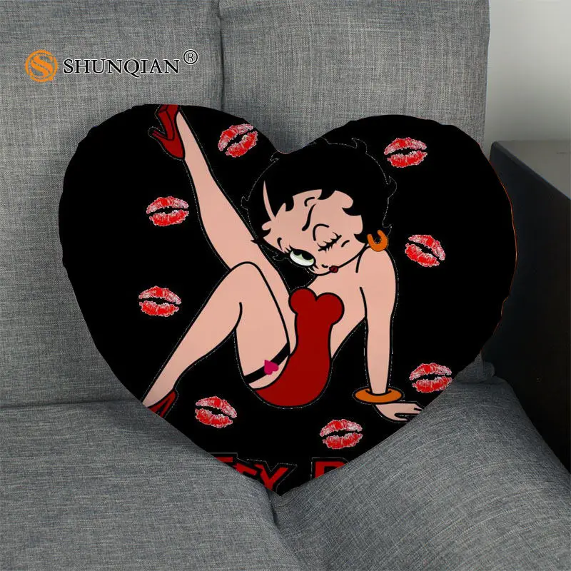 Betty Boop горячая Распродажа наволочка в форме сердца на заказ Наволочка на молнии для свадьбы для дома или офиса, декоративные, размер 41x36 см, 47x42 см