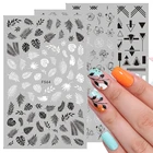 3D наклейки для ногтей, 1 лист, черные, белые, переводные наклейки, цветок, тропические растения, изображение, Слайдеры для дизайна ногтей, украшения