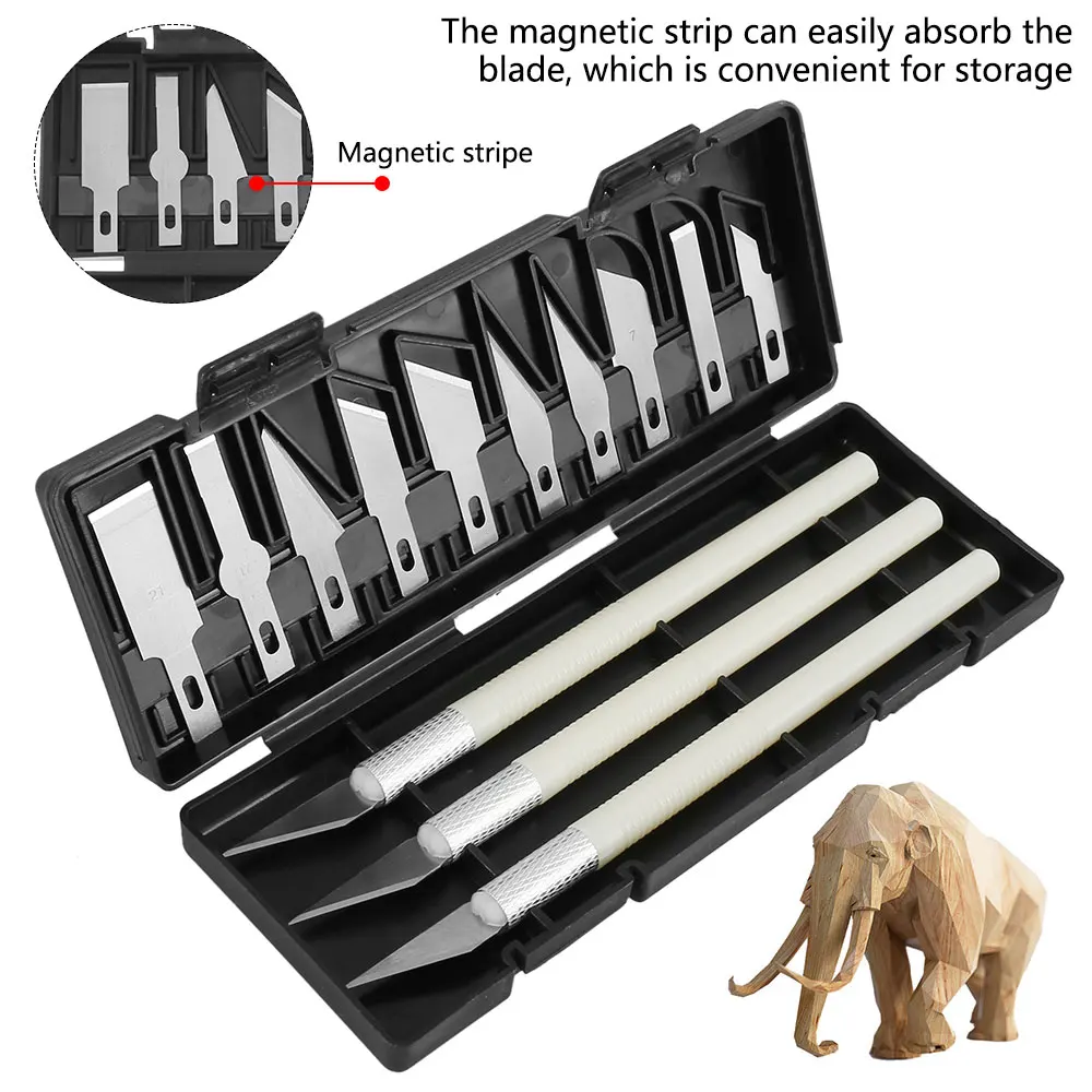 

13 Pcs Tool Sculpture Engrave Carve Knife Blades Metal Blade Wood Carving Knife Blade Replacement Surgical Scalpel Craft Hobby