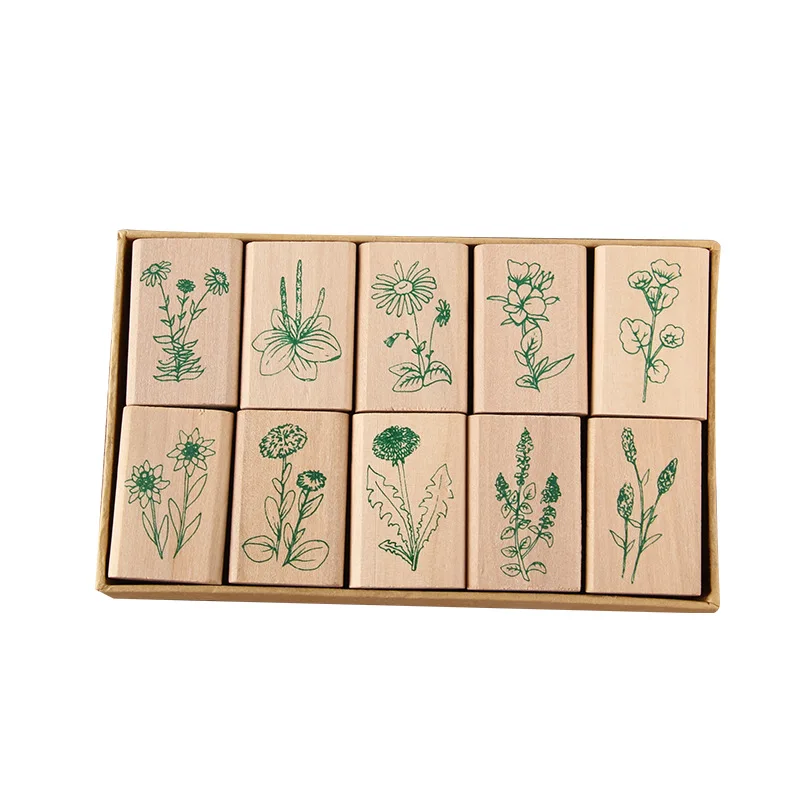 

Wooden Rubber Stamps Floral Pattern for Pottery Craft Designer Diy Clay Jewelry Flowers Pattern Texture Emboss Tools 10pcs/lot