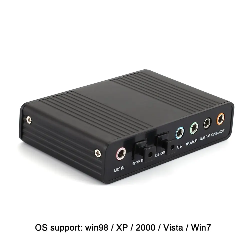

USB 6 Channel 5.1 / 7.1 Surround External Sound Card PC Laptop Desktop Tablet Audio Optical Adapter Card Stock Fiber SPDIF Black