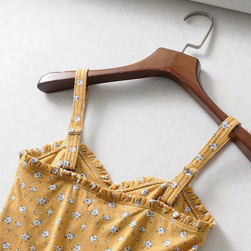 Женский укороченный топ GOPLUS с цветочным принтом в горошек на бретелях без