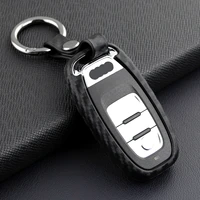 for audi a4 b8 a5 a6 a7 a8 d4 q5 s4 s5 s6 s7 s8 sq5 black carbon fiber car key case cover holder fob chain ring accessories
