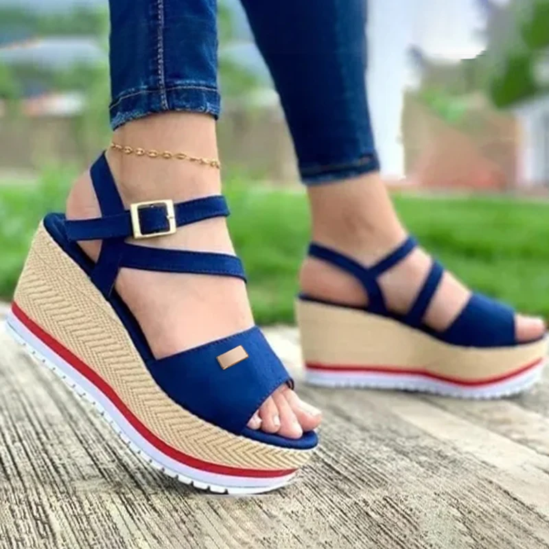 

2021 Fashion Women Summer Platform Sandals Female Fish Mouth Lady Sexy Buckle Slope Sandalias Mujer Wedges Thick Soled Sandals