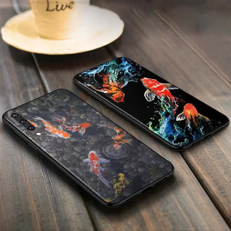 

Chinese Koi Fishes Anti-fall Phone Case for Samsung Galaxy A90 A80 A70S A60 A50S A40 A20E A20 A10S Soft Black Cover