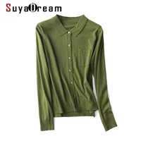 suyadream woman cardigan single breasted 100merino wool turn down collar chest pocket chic sweaters 2021 autumn winter outwears