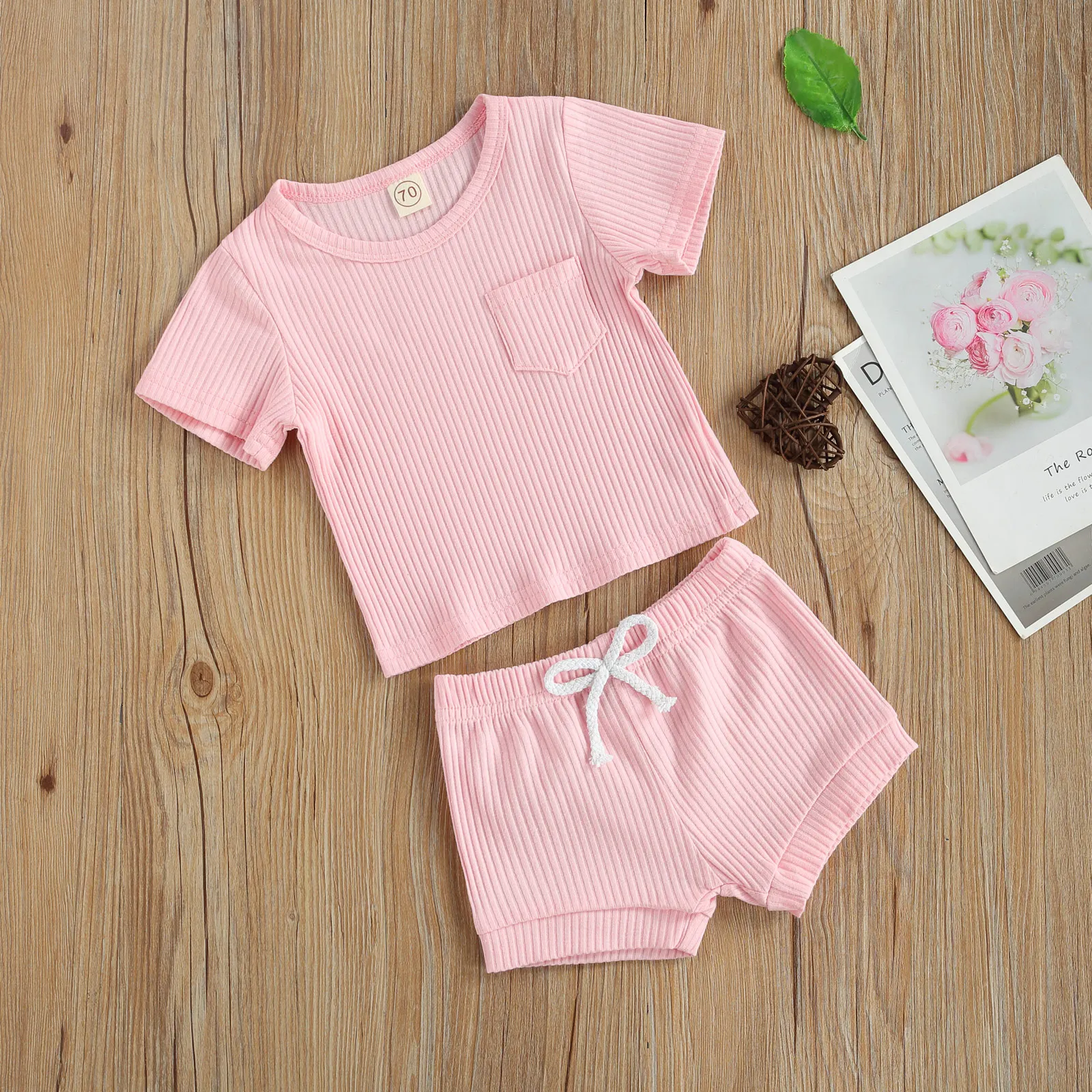 

Baby's Clothing Set, Solid Color Ribbed Short Sleeve Tops and Shorts Two-piece Suit for Birthday Party Photography
