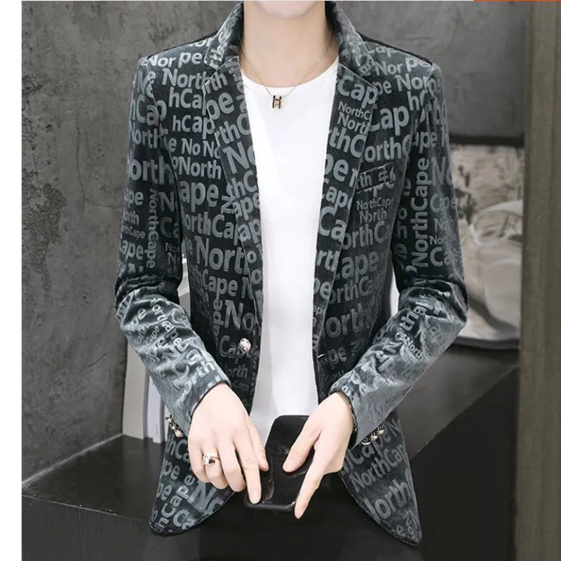 Men Golden velvet Blazers Autumn Spring Fashion Male Slim Fat Casual Suit Jacket Blazer Masculino Clothing Homme Coats S-3XL | Мужская