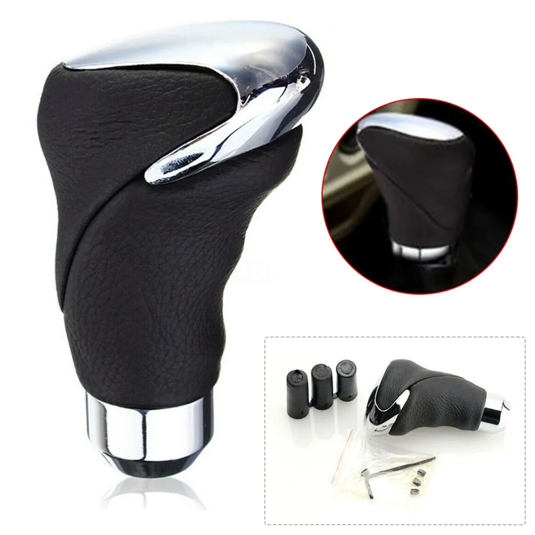 

Mayitr 1pc Auto Accessory Manual Automatic Car Shift Knob Gear Stick Shifter Black Leather Metal DIY Parts