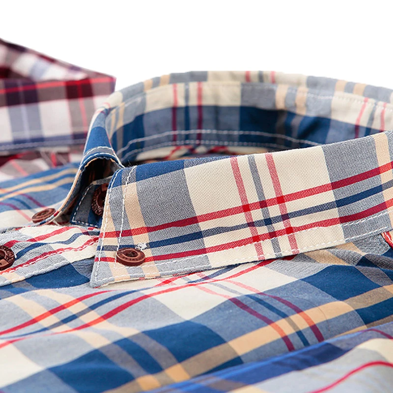 AOLIWEN brand men 100% cotton brushed Yellow White plaid shirt spring button casual trend vacation long sleeve slim fit shirts
