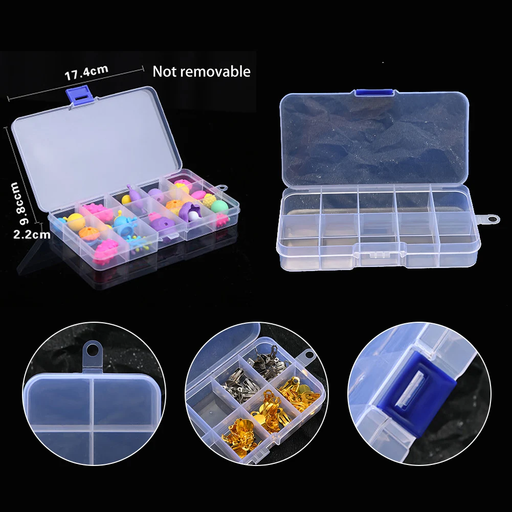 

10/ 15 Grids Non-detachable Transparent Storage Box Jewelry Storage PP Plastic Strengthen Organizer Placing Rings Beads Etc.