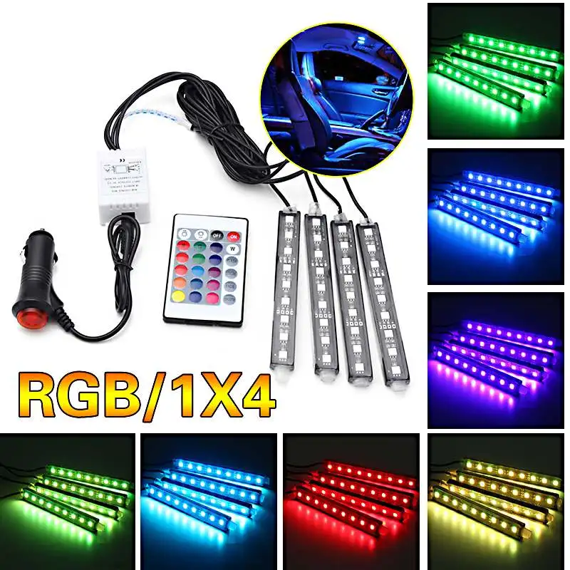DC 12V 9 SMD 10W 4 шт 5050 авто светодиодный RGB внутренний пол декоративная атмосферная полоса путь деко напольный свет дистанционное управление