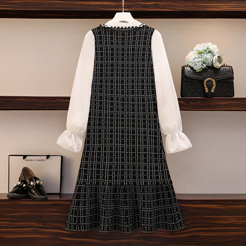 Плюс размер 2020 осенне зимний свитер клетчатое платье женское трикотажное