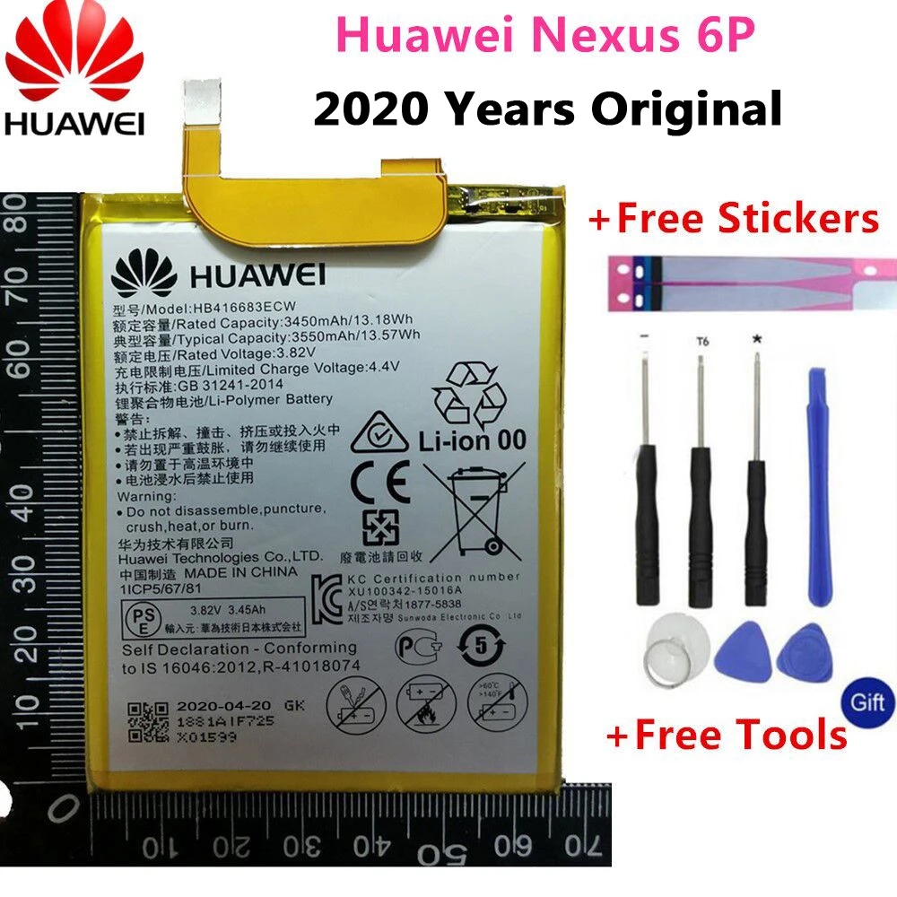 2020 Хуа Вэй оригинальный аккумулятор для телефона HB416683ECW Huawei Nexus 6P H1511 H1512 3450mAh