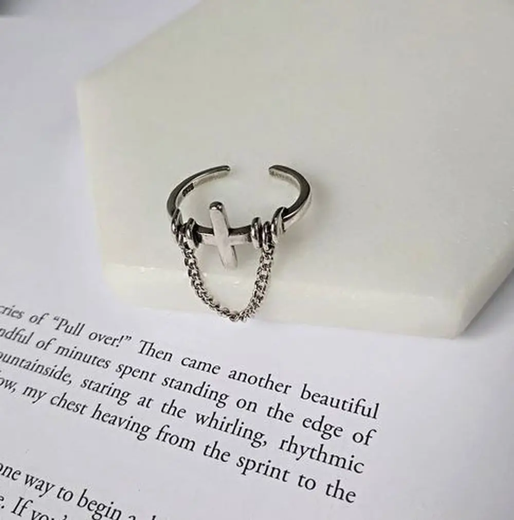 Женское серебряное кольцо в стиле ретро 925 пробы с большим крестом вечерние