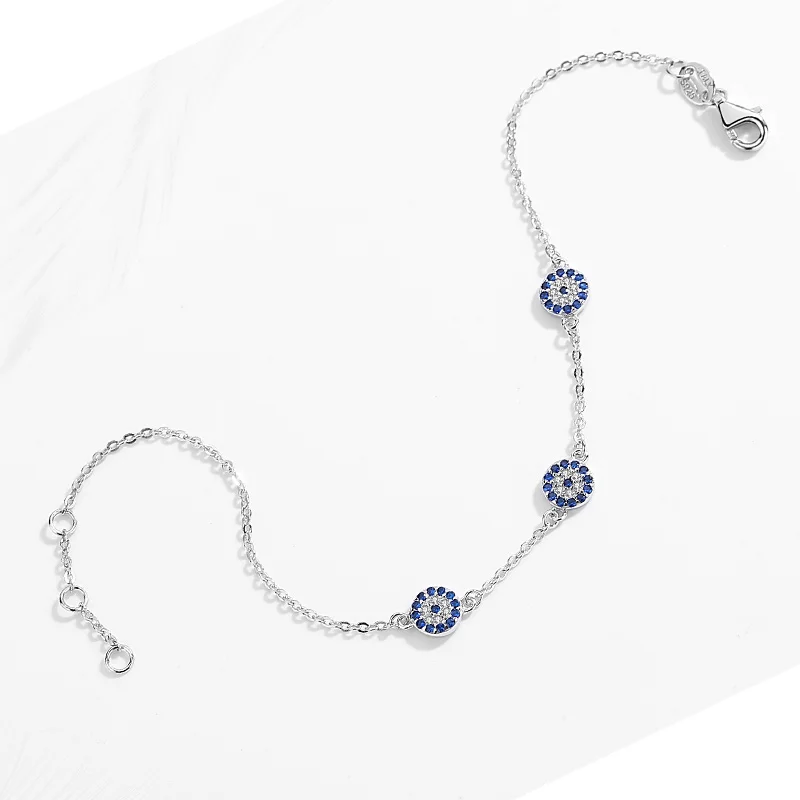 Женский браслет из серебра 100% пробы с круглыми кристаллами | Украшения и