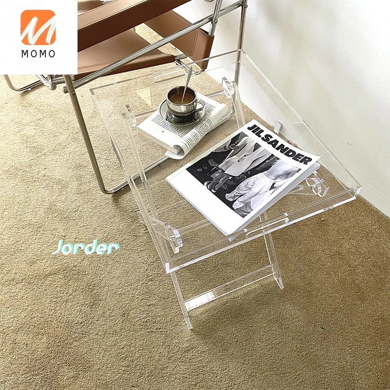 

Portable Clear Acrylic Folding Small Table Simple Bedside Storage