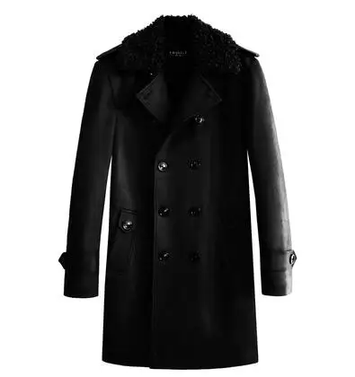 

Fur collar Mens trench coats winter warm thicken man long coat men clothes slim fit overcoat long sleeve 2020 new designer