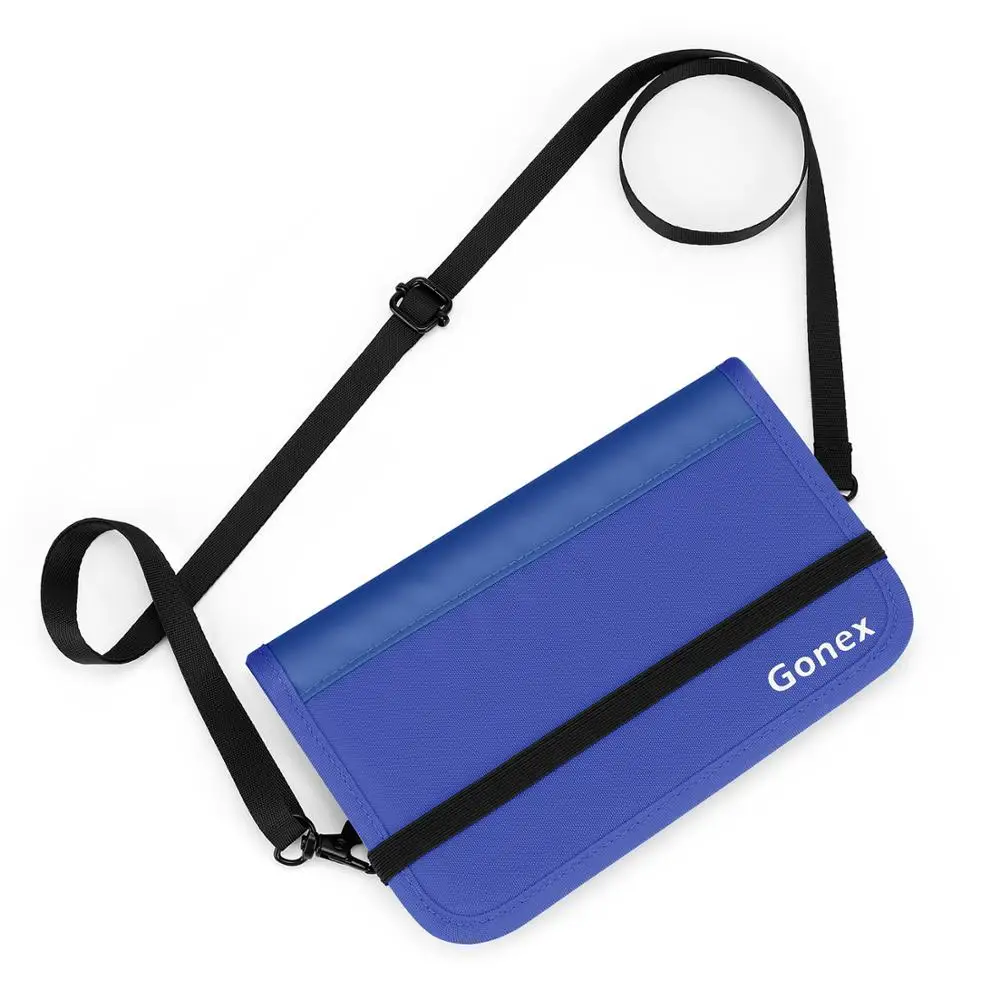 Blue Gonex RFID Блокировка дорожный бумажник для паспорта водоотталкивающий полиэфирный органайзер для документов чехол на молнии со съемным ремешком - Цвет: Blue