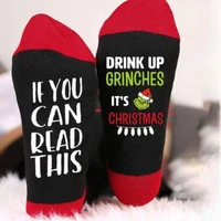 women men novelty christmas crew socks funny words if you can read this drink up grinches casual cotton tube hosiery xmas gift
