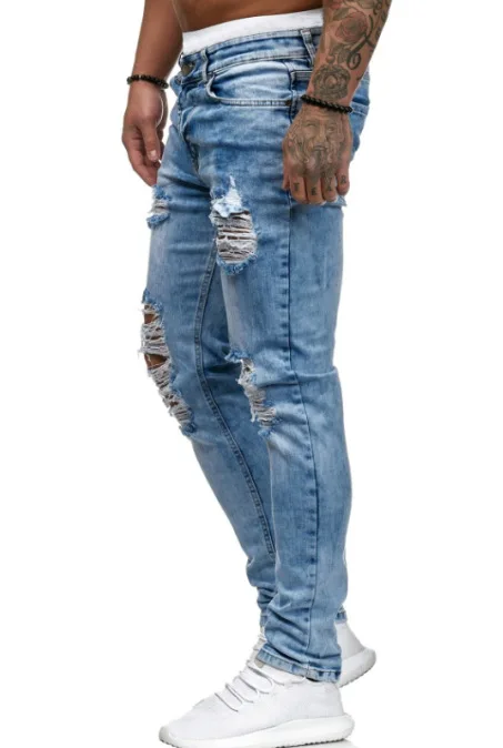 

2020 men's jeans new hole and process small straight jeans pants