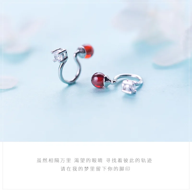 Женские сережки манжеты Trusta серебристые/красные серьги в стиле пирсинга из 100%