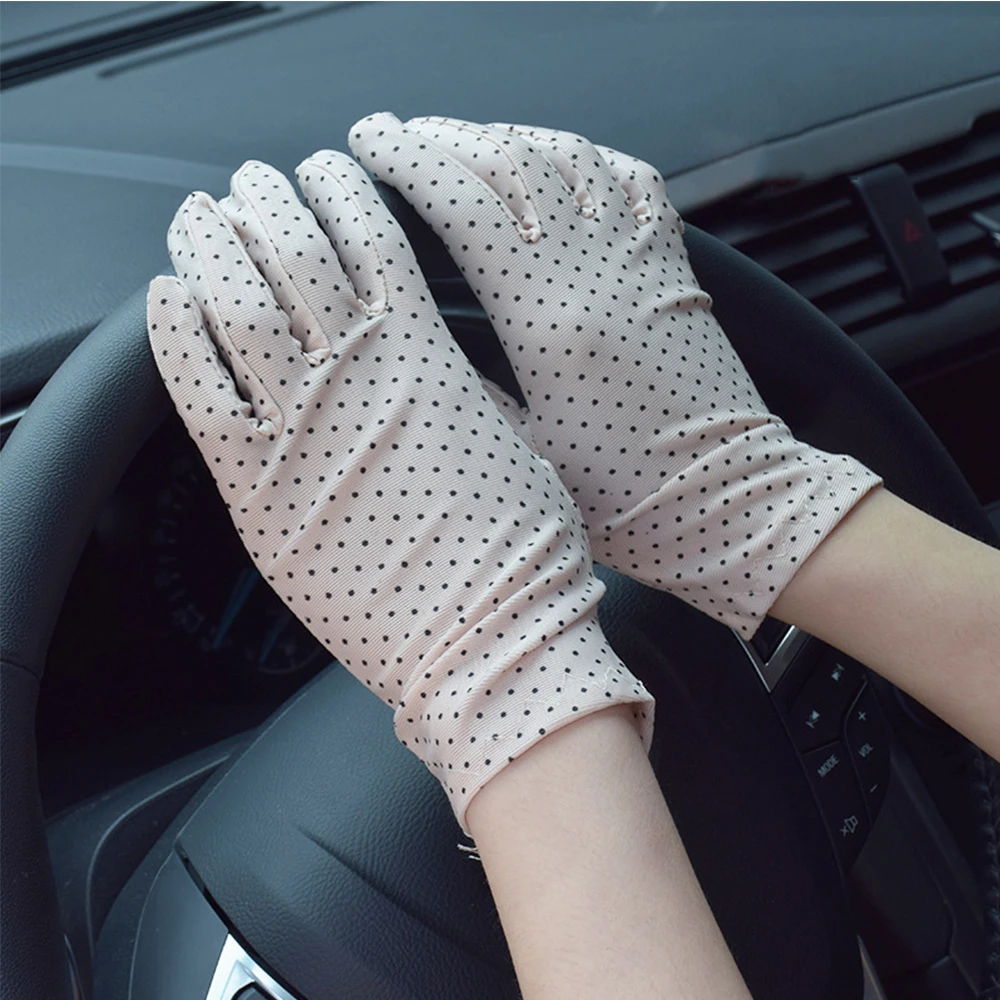 

1Pair Dots Women Sunscreen Gloves Summer Spring Spandex Gloves Anti-UV Short Driving Glove High Elastic Thin Etiquette Glove