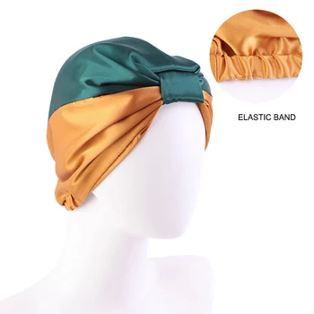 New Soft Nightcap Soft Satin Sleep Cap Artificial Silk Chemotherapy Hats Patchwork Headdress Women Head Wrap Apparel Accessories 2
