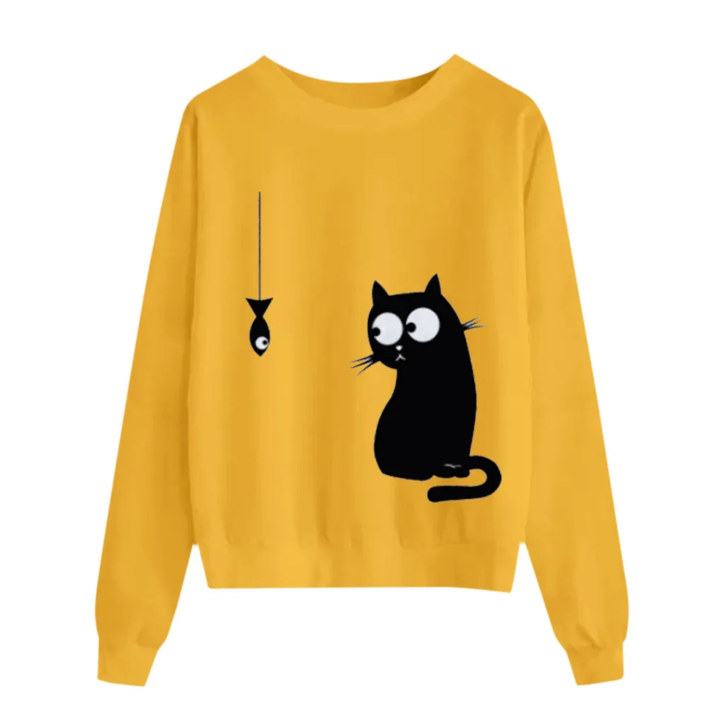 FREE OSTRICH Sweater Women Love Cat Print Top O-Neck Large Size Long Sleeve Autumn Winter Woman Sweaters Pullovers | Женская одежда