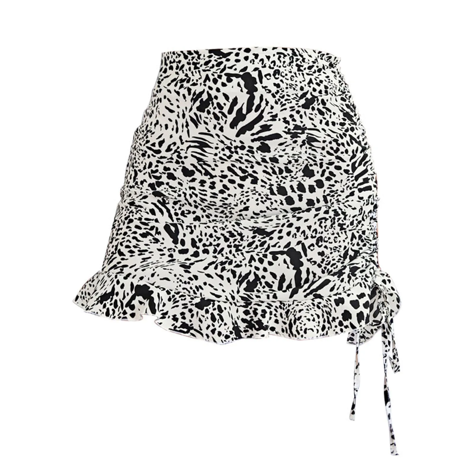 

Women Fashion High Waist Leopard Skirt Stylish Drawstring Skirt for Ladies Female