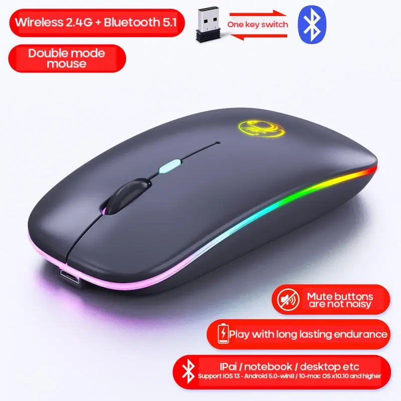 Беспроводной Мышь RGB Bluetooth компьютер игровые тихие Перезаряжаемые эргономичная