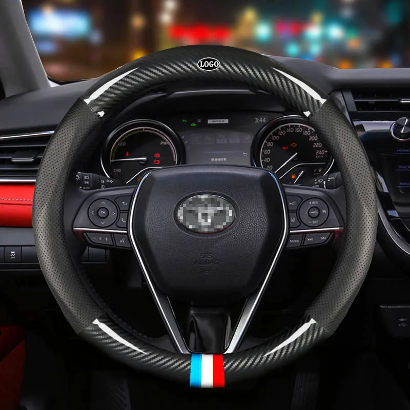 

Чехол на руль автомобиля из углеродного волокна 38 см для Toyota все модели Vios Yaris Camry Corolla аксессуары для интерьера автомобиля Стайлинг автомоби...