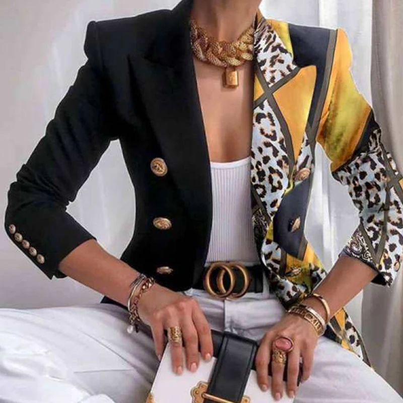 Женский двубортный блейзер с отложным воротником повседневный офисный