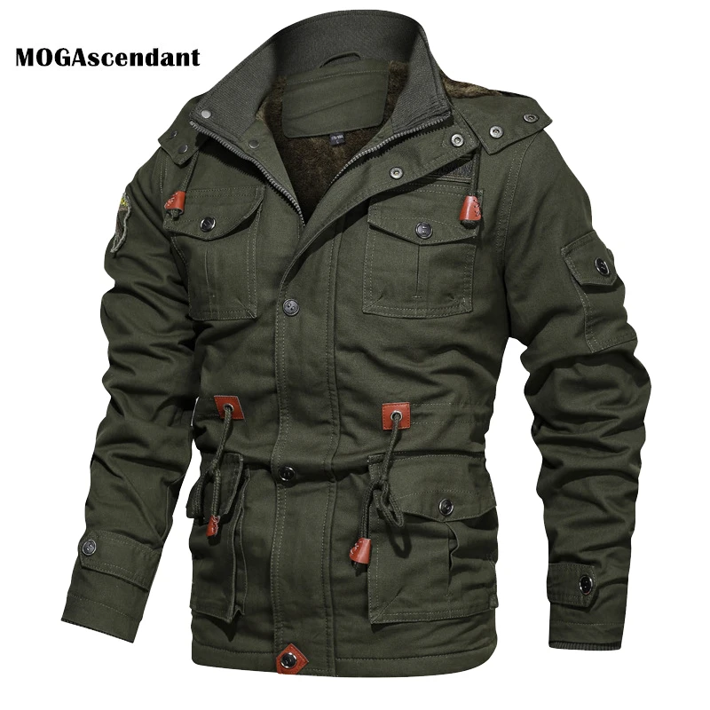 Men's Winter Cotton Parkas Thick Warm Bomber Jacket Male Outwear Fleece Hooded Multi-Pocket Tactical Military Jackets Overcoat