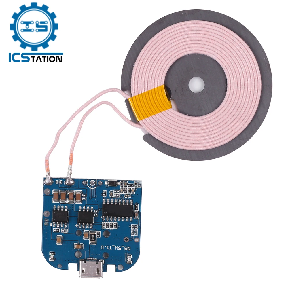 

DC 5V Wireless Charging Transmitter Module PCBA Circuit Board 50*50mm Coil QI Universal 2-8mm Transmission Wireless Charger