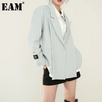 eam women blue irregular split big size blazer new lapel long sleeve loose fit jacket fashion spring autumn 2021 1z40405