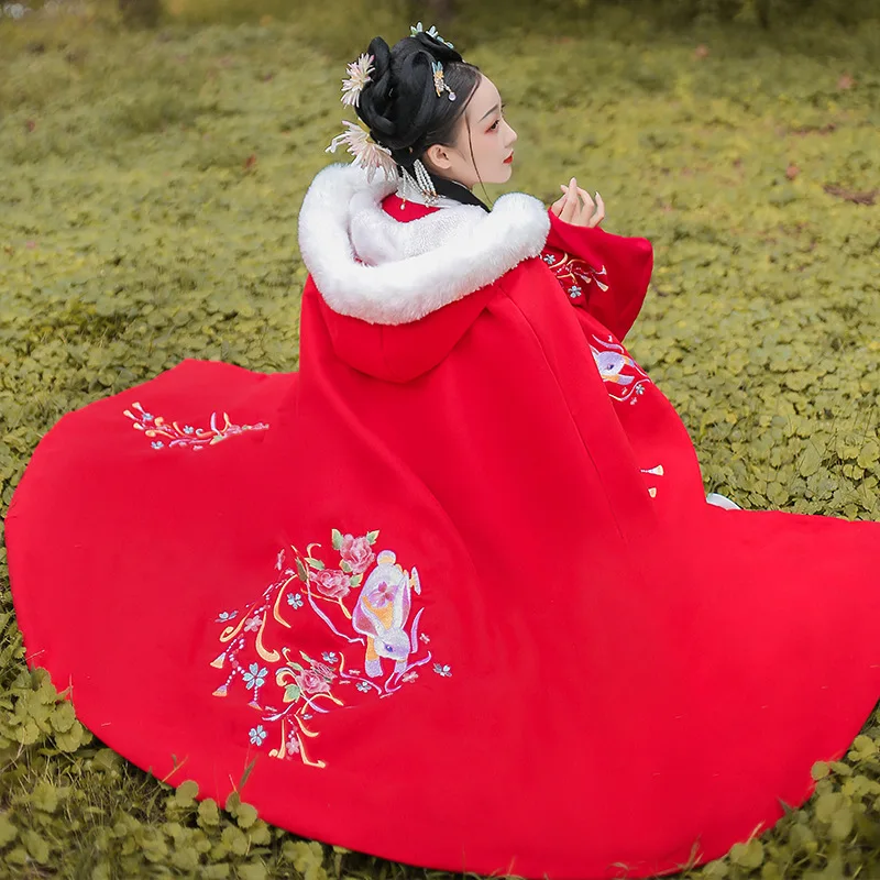 Женская зимняя бархатная накидка Hanfu с нефритовым Кроликом утолщенная теплая