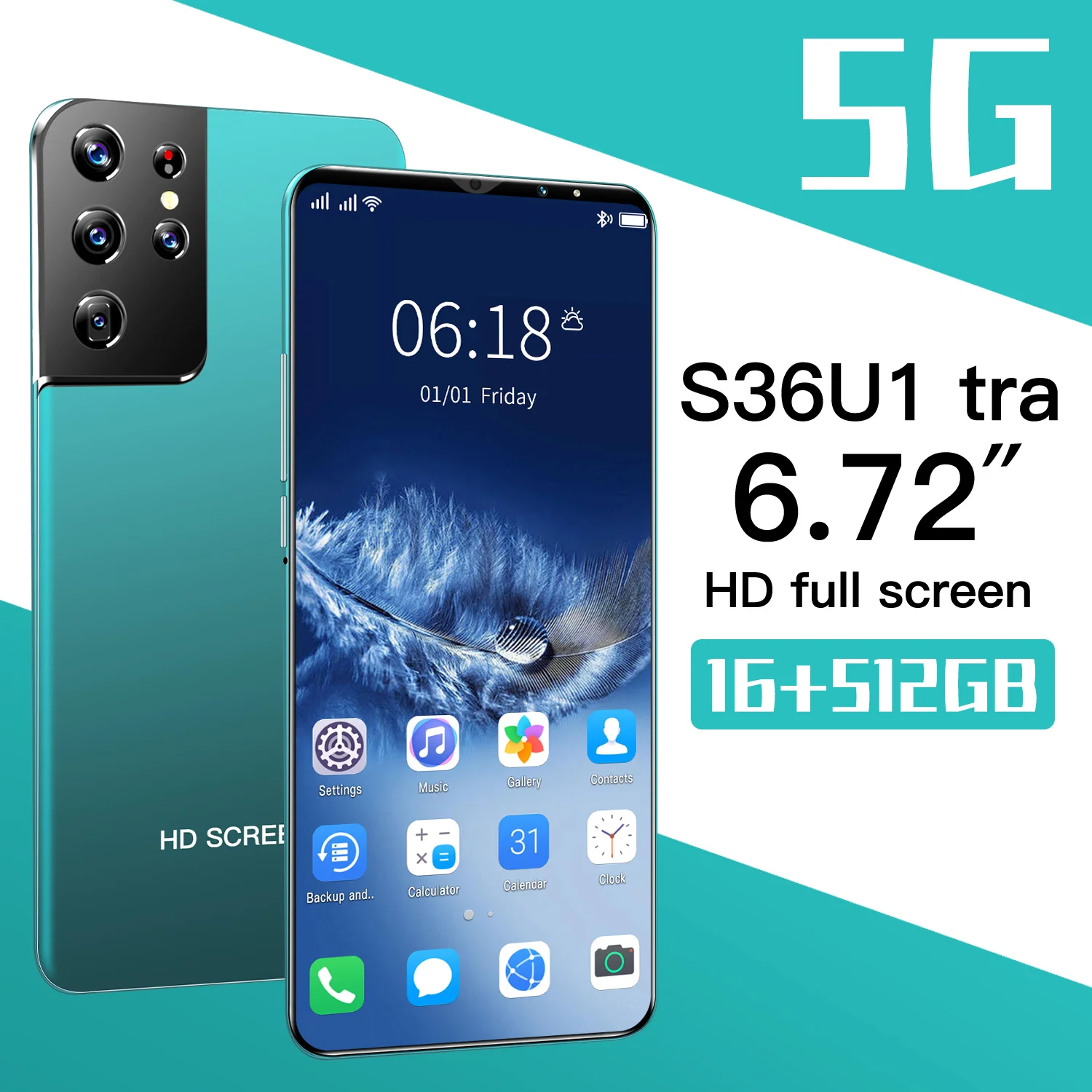 

S36ultra 6.72Inch Global Version Andriod Smartphone 16+512G Full Screen Phone 6800mah Battey 32MP+50MP Camera CellPhone