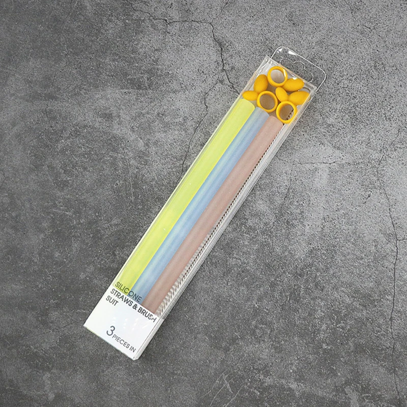 Трубочки силиконовые детские с щеткой для чистки набор длинных гибких трубочек